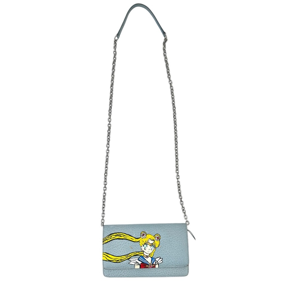 RARE Maison Margiela Blue Embossed Leather Painted Sailor Moon Crossbody Bag